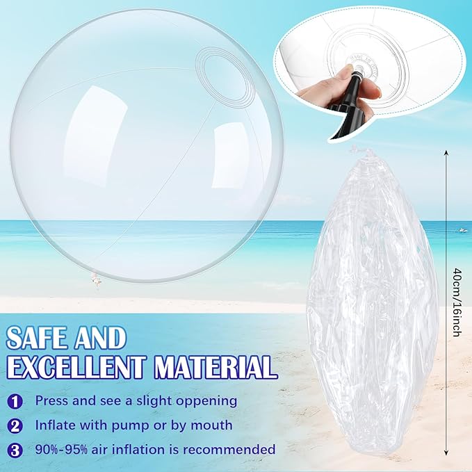 Hungdao 50 Pieces Inflatable Clear Beach Ball Bulk 16 Inch Transparent Swimming Pool Bubble Ball for Ocean Under The Sea Hawaii Summer Luau Party DIY Favors