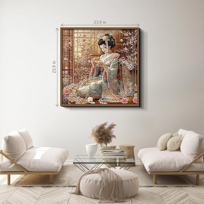 PICKFORU Elegant Geisha Puzzles for Adults 1000 Pieces, Retro Kimono Cherry Blossom Jigsaw Puzzles, Japanese Art Puzzle as Wall Art Decor