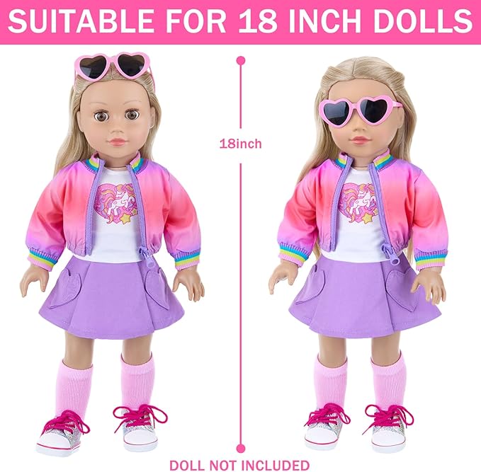 American 18 Inch Doll Clothes and Makeup Accessories Set - Dolls Makeup and Outfit Playsets Bundle with Rainbow Backpack and Fashion Essentials (Doll NOT Included)