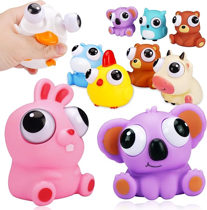 Animal Squeeze Toys with Pop Out Eyes Eye Popping Stress Relief Toy Balls Fun Fidget Gagdets for Kids Birthday Party Favors 8 Pack