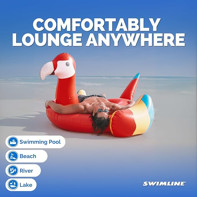 SWIMLINE ORIGINAL 90629 Giant Inflatable Parrot Pool Float | Colorful Ride-On Raft with Stable Wings & Legs | Lounge Floatie Perfect for Parties & Lounging
