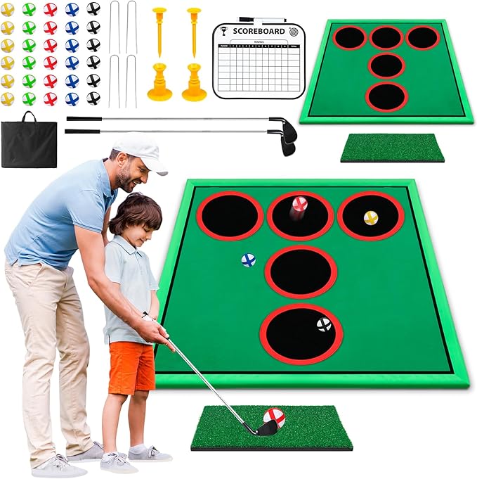 2Pack Golf Game Play Set, Golf Chipping Cornhole Games for Adults with 30 Sticky Golf Balls, 12 Hole Covers, 2 Golf Clubs＆Carrying Bag, Indoor Outdoor Lawn Backyard Golf Gifts for Men＆Kids