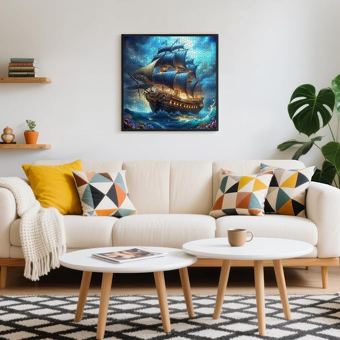 1000 Pieces Jigsaw Puzzles for Adults, Pirate Ship Ocean Adventure Puzzle with Letters on Back, 22.8×22.8 Inch Hard Difficult Challenging Adult Puzzle for Gift & Home Decor