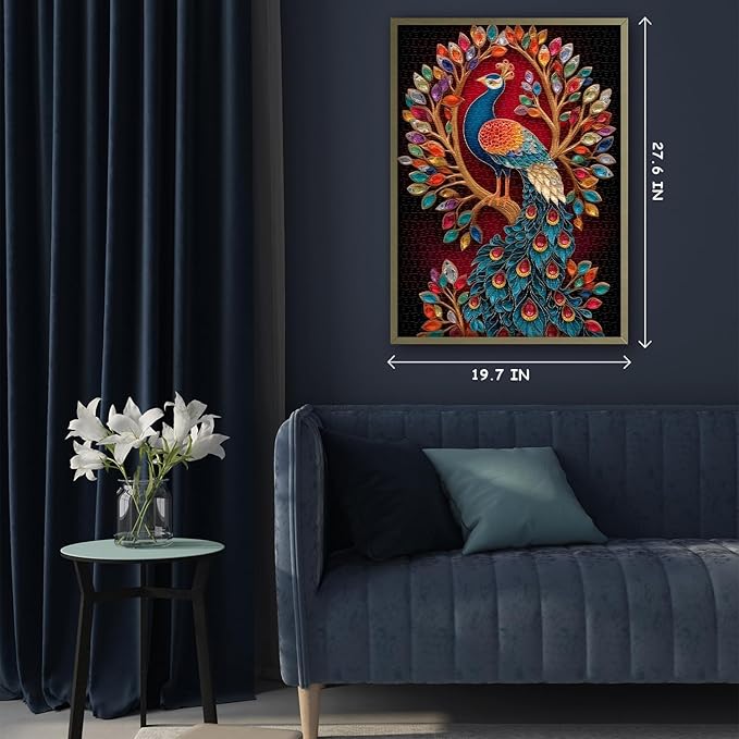 Peacock Puzzles for Adults 1000 Pieces, Tree of Life Puzzle, Colorful Gem Jewel Animal Jigsaw Puzzles, Impossible Difficult Hard Challenging Puzzles for Adults