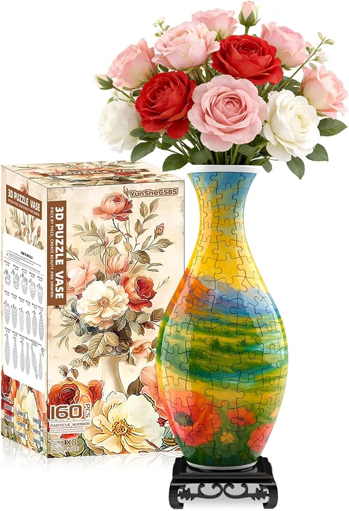 3D Puzzles Vase for Adults, Crafts for Adults, 160 Pieces Plastic DIY Unique Flower Vase with LED Light House Warming Gift Birthday Gifts for Flower Arrangements and Home Decor (Mountains)