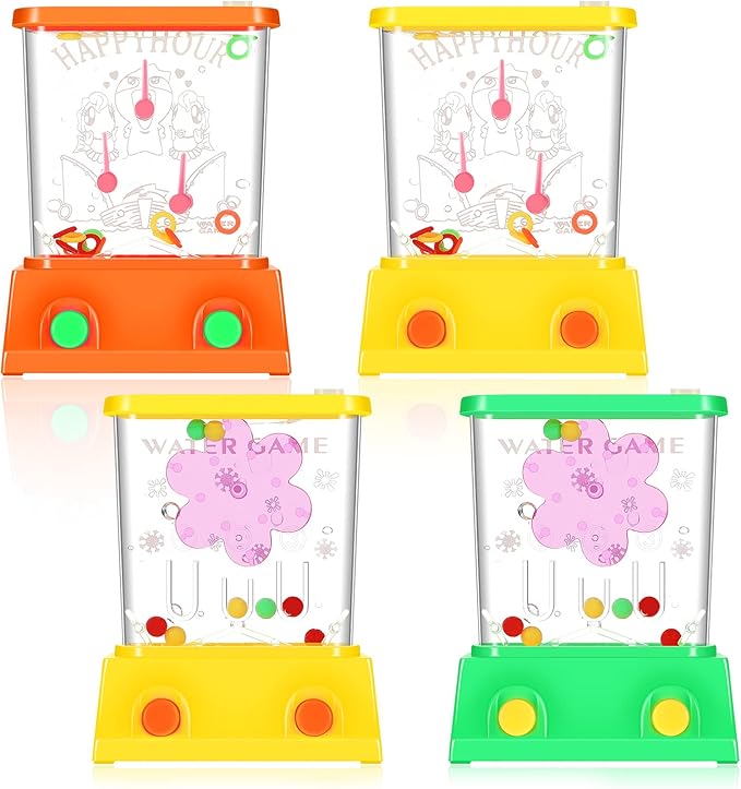 Gejoy 4 Pieces Water Games Handheld Easter Basket Stuffers for Kids Water Ring Toss Handheld Game Mini Retro Pastime Car Toys Fidget Autism Toys for Easter Children Boys Girls Birthday(Cute Style)