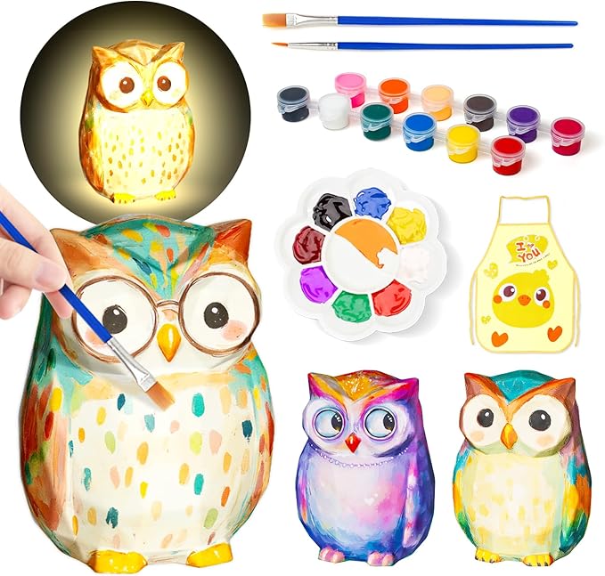 Paint Your Own Owl Lamp Kit, Art Supplies Arts and Crafts for Kids Ages 8-12, DIY 3D Owl Night Light, Creativity Painting Kit Toy for Girl Boy Teen, Kids Birthday Gift Ages 3 4 5 6 7 8 9 10 11 12+