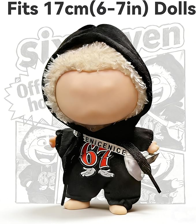 Street Style for LABUBU Clothes or LABUBU Outfits, 6-7 Graphic Hooded Romper with Fanny Pack,Streetwear Clothes for Collectible Dolls,Street Style Hoodie Outfit