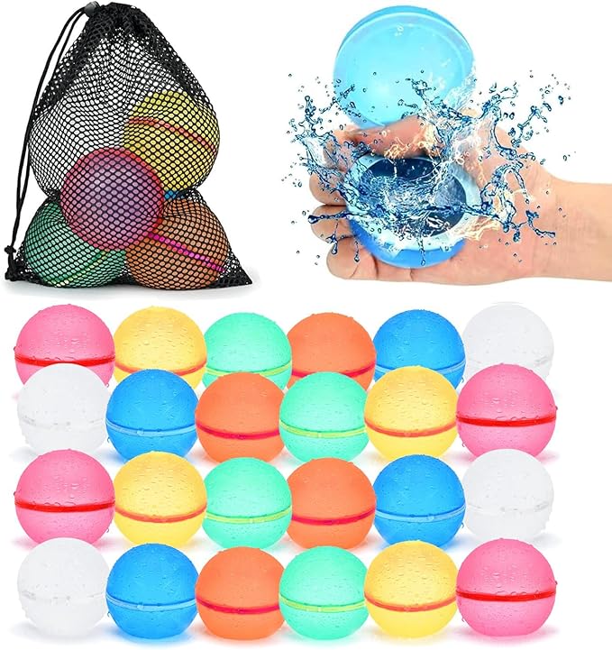 98K Reusable Water Balloons 24 Pcs with Mesh Bag, Pool Beach water Toys for Boys and Girls, Outdoor Summer Toys for Kids Ages 3-12