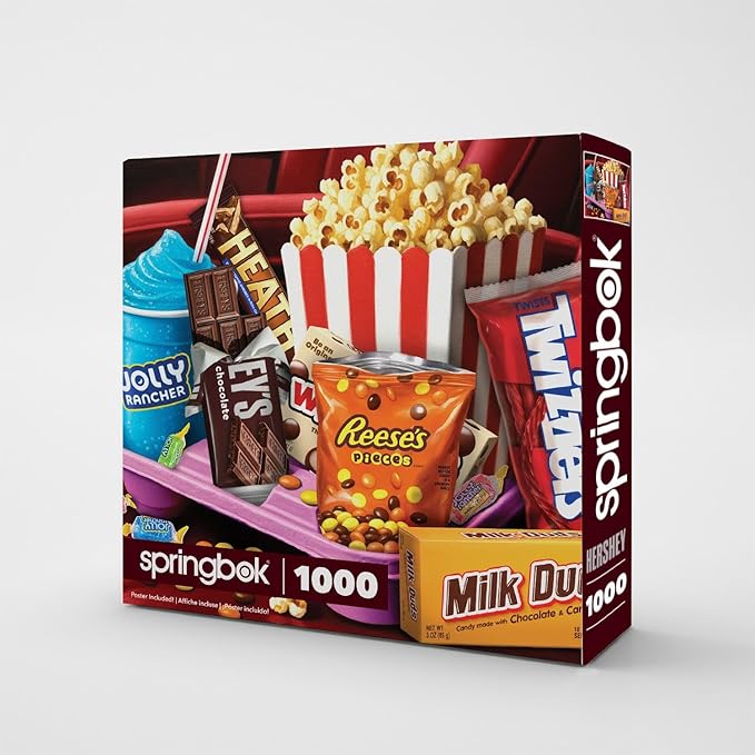 Springbok Movie Night Treats 1000 Piece Jigsaw Puzzle for Adults - Poster Now Included - Hershey's Snacks - Unique Cut Pieces - Made in USA