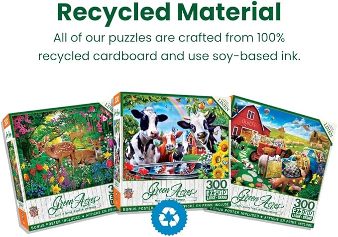 MasterPieces - 300 Piece Jigsaw Puzzle, Large EZ Grip Shapes, Farmland Frolic, Fun for Adults, Seniors, Family, Kids, Matte Finish, 18" x24