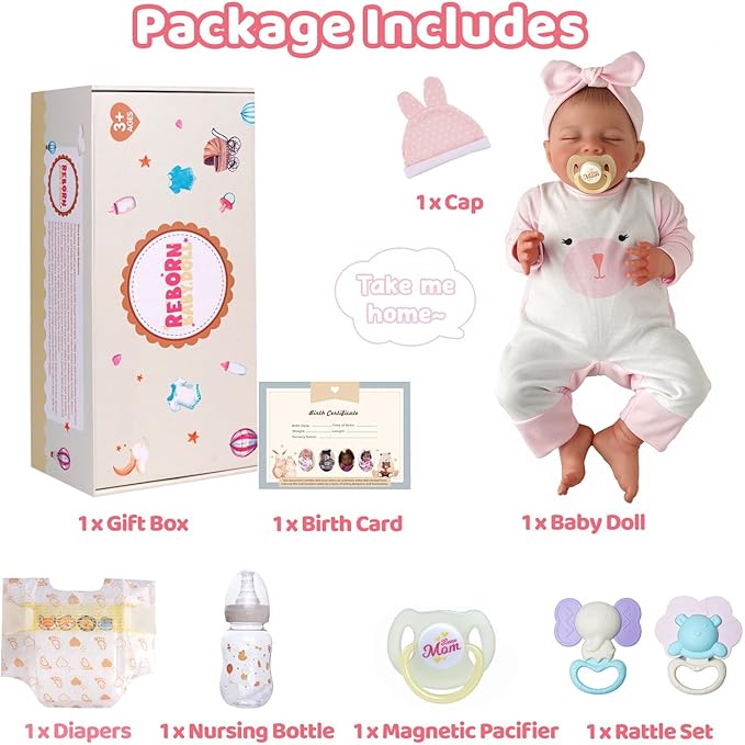 BABESIDE Lifelike Reborn Baby Dolls - 20-Inch Sweet Smile Real Life Realistic-Newborn Full Body Vinyl Sleeping Baby Girl with Toy Accessories Gift Set for Kids Age 3+