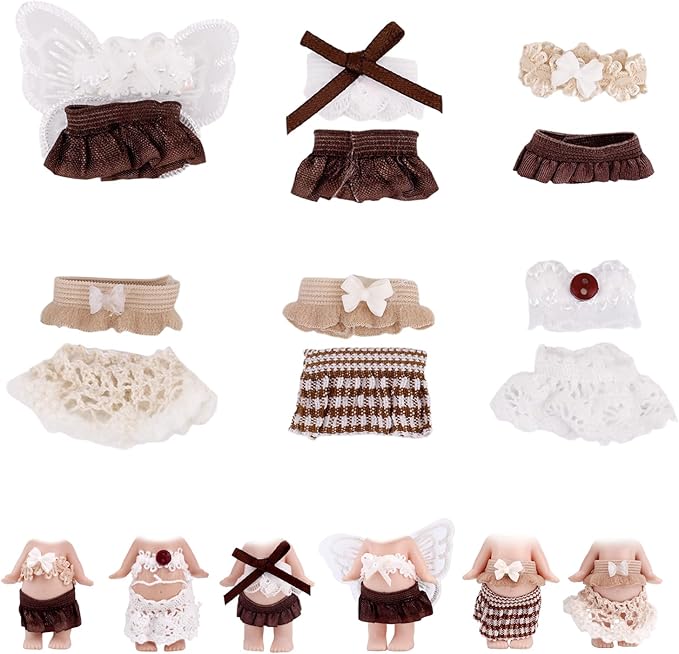 6 Sets Doll Clothes for 3 Inch/7.62cm Collectible Dolls Complete Doll Outfit Clothing Pack with Tops, Skirts & Toy Fashion Accessories Perfect for Collectors Display, Decoration & Girls' Creative Play