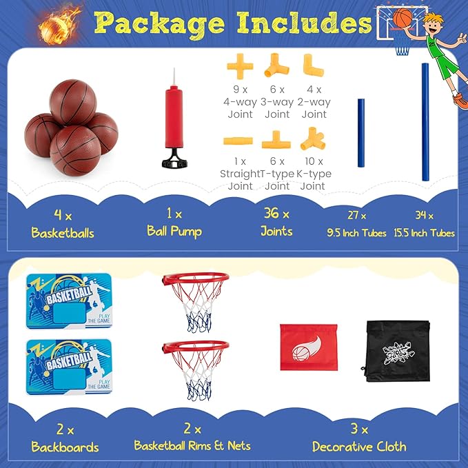 Giantex Arcade Basketball Hoop for Kids - Indoor Outdoor 2 Player Dual Shot Basketball Arcade Game with 4 Balls and Ball Pump, Great Gift for Boys and Girls Ages 3+