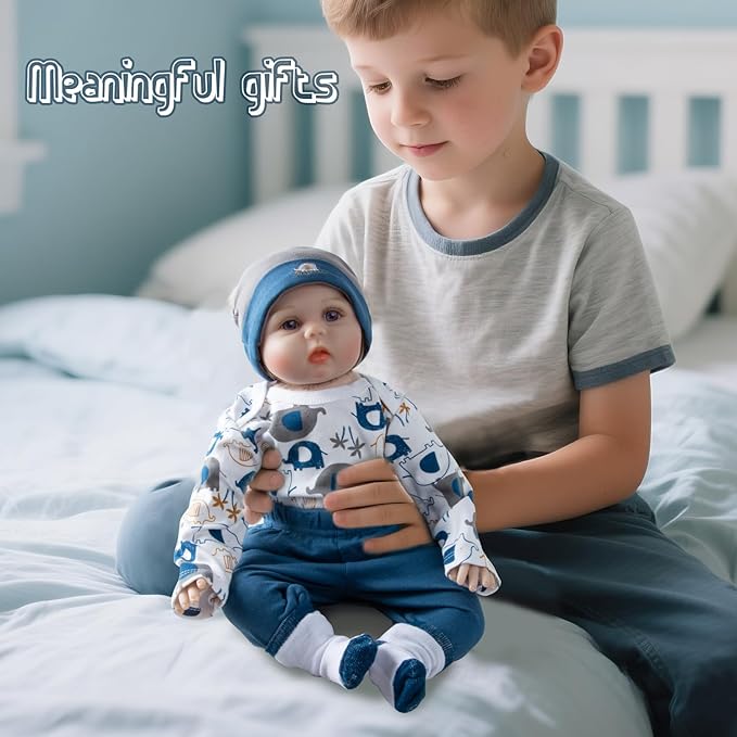 4 Pieces Reborn Baby Doll Clothes Set for 17-22 Inch Baby Boy Dolls Blue Elephant Newborn Dolls Clothes Accessories