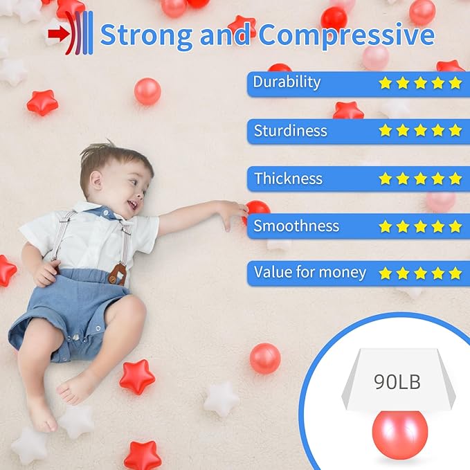 STARBOLO Star Ball Pit Balls for Toddlers- 200 Pieces Bulk Pack Crush Proof Plastic Toy Balls for Toddler Ball Pits, Ballpit Play Tent, Baby Pool Water Toys, Christmas Party Decoration, Photo Props