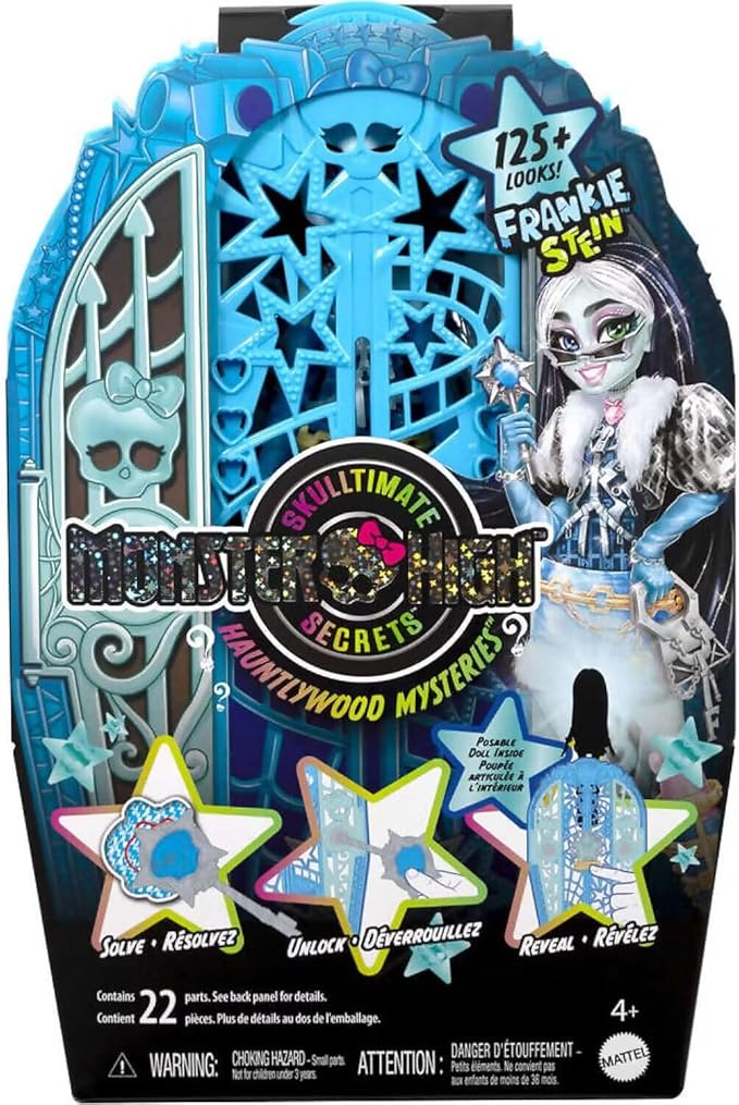 Monster High Skulltimate Secrets Doll and Accessories Set, Hauntlywood Mysteries Frankie Stein with Reveal Closet & 19+ Glam Surprises Like Doll Clothes