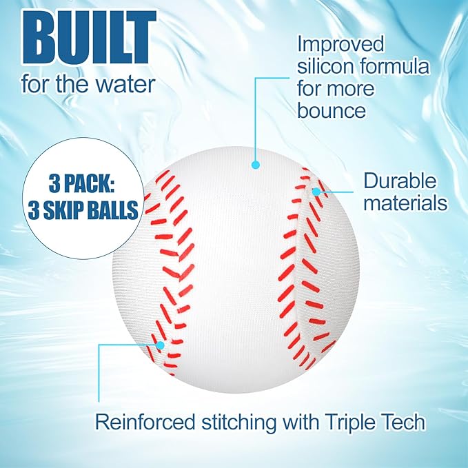 3 Pcs Water Skipping Balls Water Bouncing Ball 2.2 Inch Bounce Beach Ball Pool Accessories Gift for Outdoor Games Swimming Activities