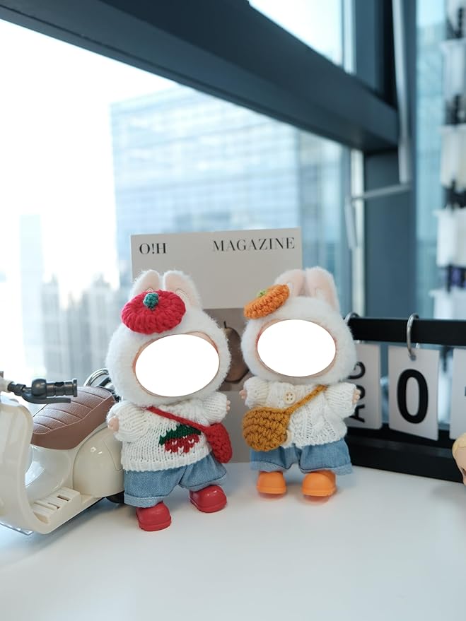 Clothes for 17cm Doll, 5 pcs Set Doll's Outfits Luxury Dress Sweater Jeans Pants Headpieces Shoes Accessories Fashion Stylish Adorable Dolls Clothes (No Doll) (Persimmon Strawberry White)