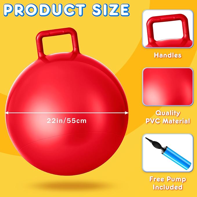 Lewtemi 5 Pcs Hopper Ball 22 Inch Outdoor Games Jumping Hopping Inflatable Bouncing Ball with Handle and Air Pump for Kids Adults Sport Field Playground Exercise Obstacle Course