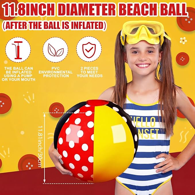 Leyndo 2 Pack Inflatable Beach Balls for Kid Party Favors for Birthday Summer Pool Novelty Water Beachball Game Toys for Boy Girl Gifts Class Party Decor (11.81")