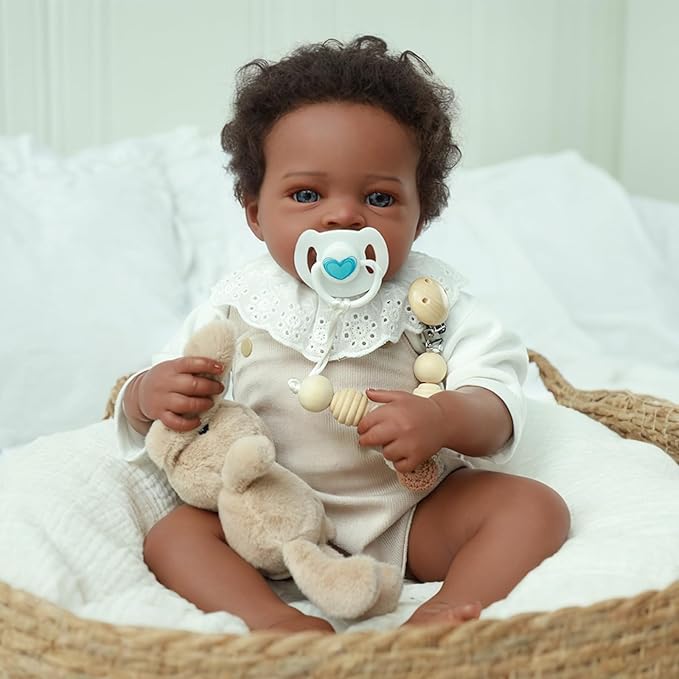 WOOROY Lifelike Reborn Baby Dolls Black – 20-Inch Realistic African American Newborn Baby Doll, Real Life Baby Dolls,Real Baby Doll with Full Vinyl Body with Accessories Gift for Kids Ages 3+