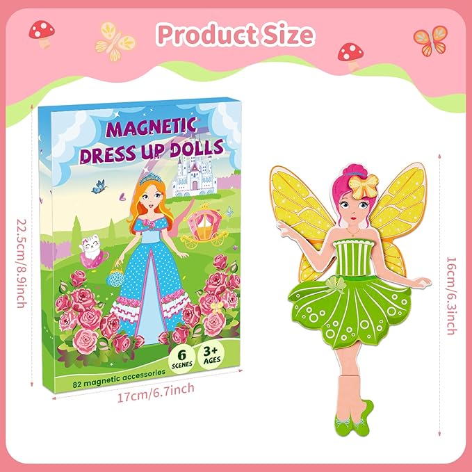 Magnetic Dress Up Dolls for Girls,Princess Mermaid Fairy Ballerina Magnet Dolls Dress Up Kits,Car Road Trip Airplane Activity Travel Games Toys Birthday Gift for Girls Ages 3 4 5 6 7