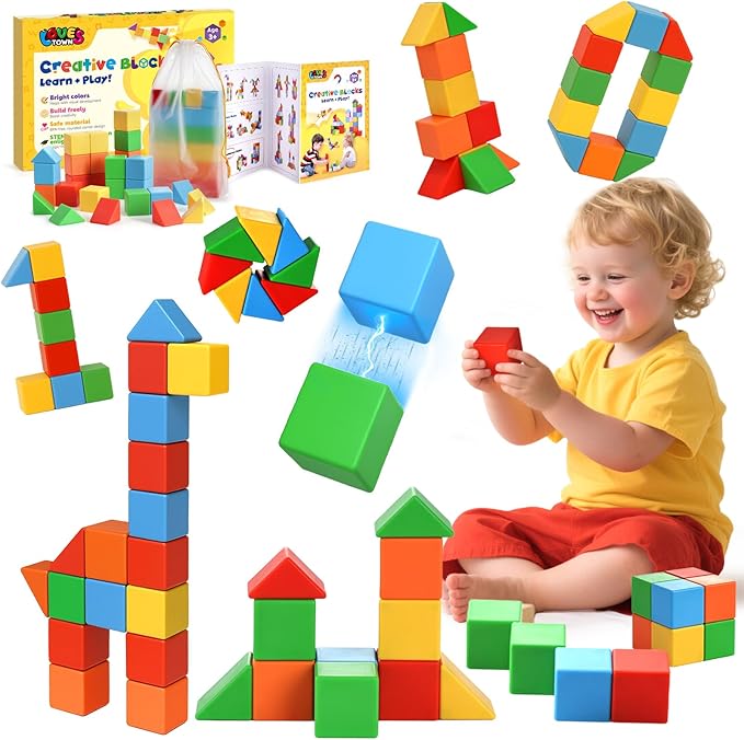 LovesTown 28PCS 1.3 Inch Large Magnetic Blocks for Toddlers Ages 3-6, Magnet Building Cubes Montessori STEM Preschool Toys for Boys & Girls, Sensory Learning Gift for Birthdays & Holidays