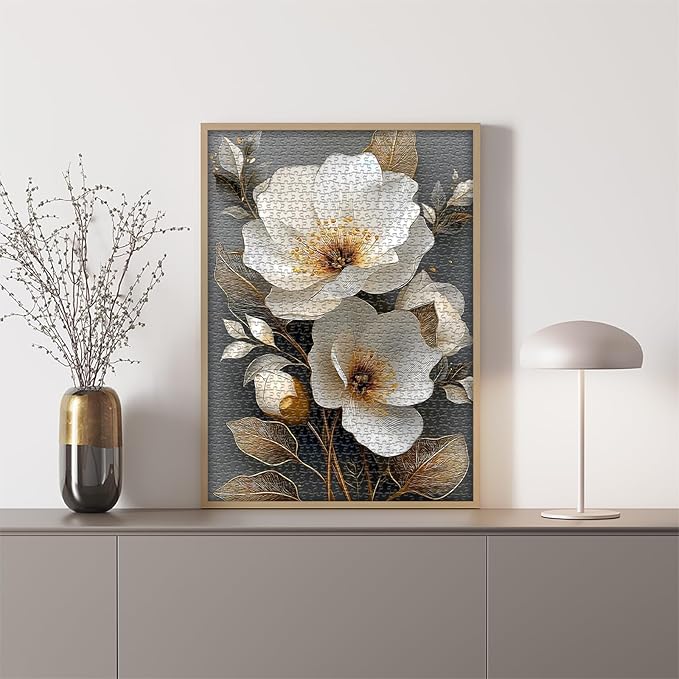 PICKFORU Flower Puzzles for Adults 1000 Pieces, Spring Nature Vintage Floral Puzzle Aesthetic Art, Colorful Plant Golden Wildflower Challenge Jigsaw Puzzle