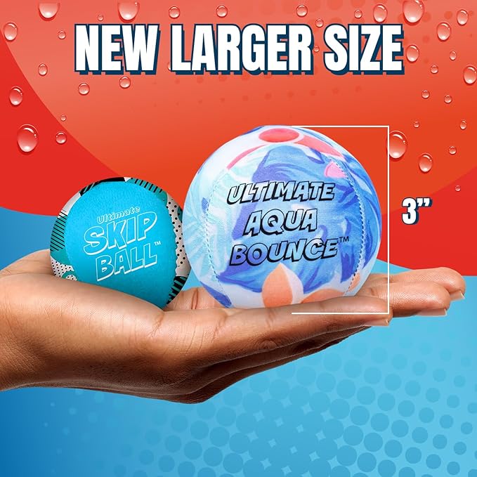 Activ Life Ultimate Skip Ball, Large 3" - 2 Water Skip Balls with 1 Skip Disc - Water Bouncing Ball Set for Beach, Pool & Lake Games - Fun Summer Toys for Kids, Teens, Adults & Families