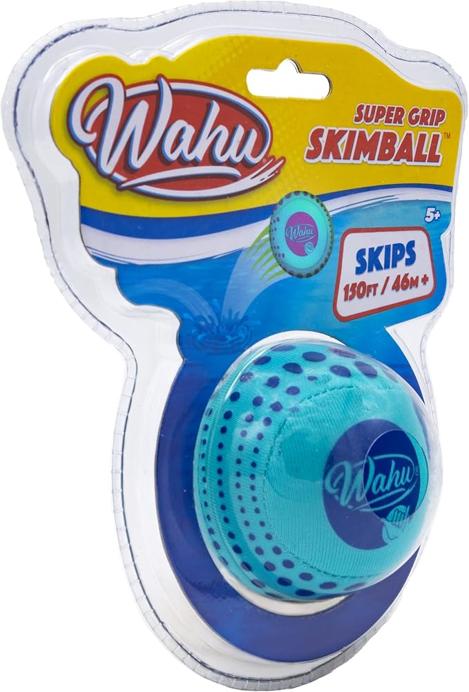 Wahu Super Grip 100% Waterproof Skimball Pool Toy, Water Skipping Ball for Pool and Beach, Skips Over 150' on Water, Blue