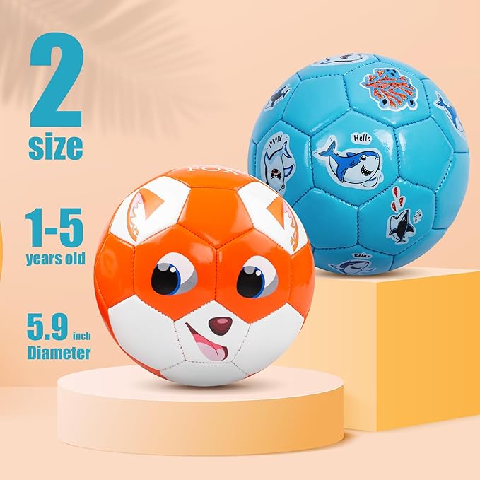 Toddler Soccer Ball Size 2 Size 3 - Small Soft Kids Ball 2 Pack for Ages 1-5 3-8 - Cartoon Sports Toy Boys Girls - Easter Basket Stuffers for Toddlers Kids - Soccer Gift for Indoor Outdoor Games