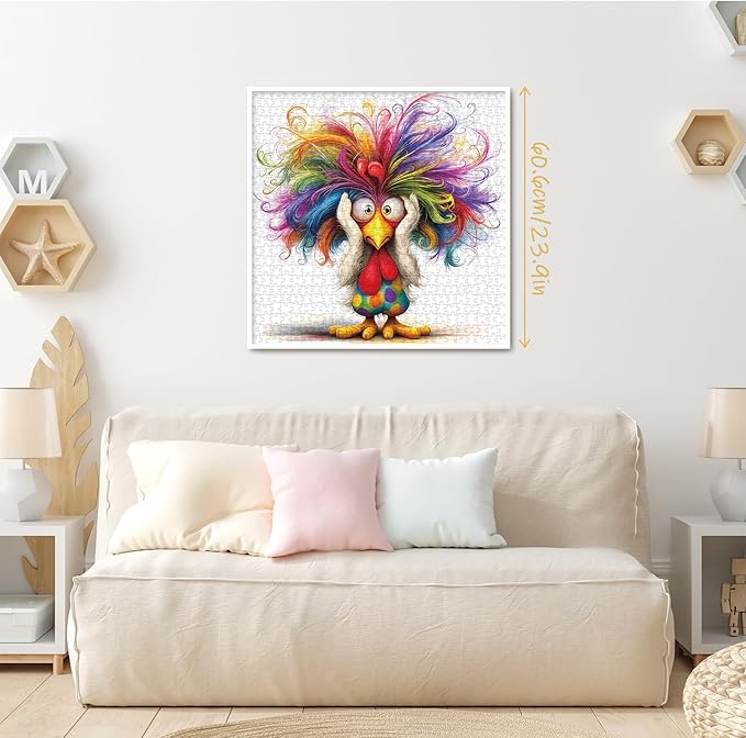 Funny Bird Puzzle for Adults 1000 Pieces, Colorful Chicken Jigsaw Puzzle, Cute Animal Rainbow Puzzle