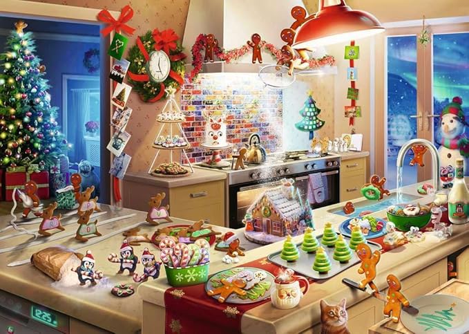 Ravensburger - Merry Mischief - 1000 Piece Jigsaw Puzzle - Caper with Gingerbread Men as They Wreak Havoc in The Kitchen - Stunning Detail - Premium Quality - Ages 12+