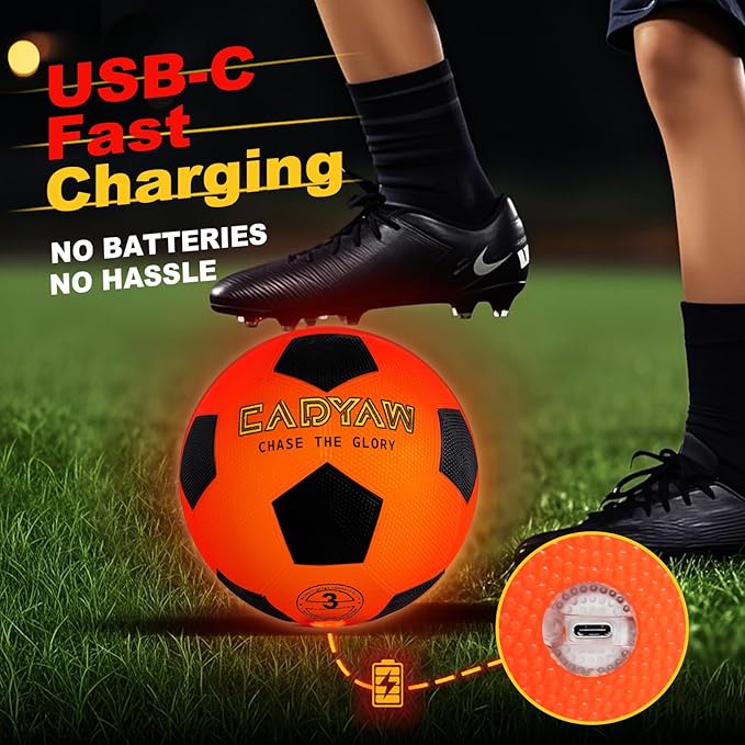 Glow in The Dark Soccer Ball, Rechargeable Light up Soccer Toys, Birthday Gift for Boys and Girls 8-12, Cool Toys for Kids Outdoor Night Activity - Size 5