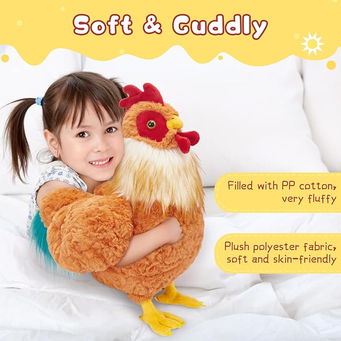 Tezituor Giant Easter Chicken Stuffed Animal, Cuddly Realistic Big Chicken Plush Toy, Large Rooster Stuffed Animals,18 Inch Soft Rooster Stuffy Farm Chick Plushie Kids Girls Boys Christmas Birthday