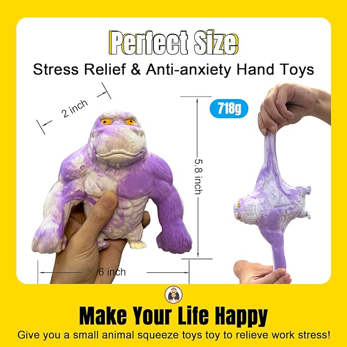 YHan Super Stretchy Gorilla Fidget Toy (Purple) Stretchy Monkey - Funny, Squishy & Perfect to Squeeze for Stress Relief - Ideal Gift for Kids