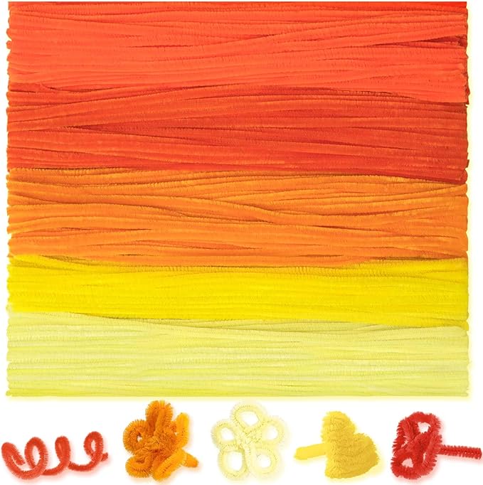 Peryiter 500 Pieces Pipe Cleaners Chenille Stems for Flowers Craft Supplies Bulk Fluffy Fuzzy Sticks for DIY Art Projects Creative Gift Wrapping Party Decorations(Orange,12 Inch)