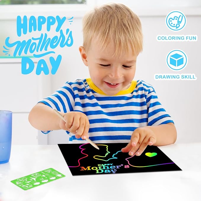 RMJOY Rainbow Scratch Paper Art for Kids: 50PCS Magic Arts Crafts Gifts Toys for Girls Boys Ages 3-12 Games Activities for Birthday Party Family Day Classroom Prizes Easter Basket Stuffers(Boys)