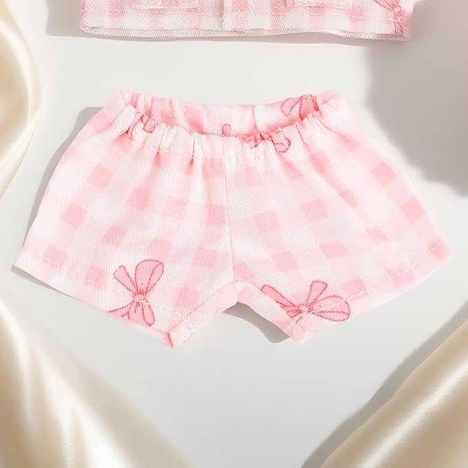 Doll Pajama Clothes Set, Pink Bowknot Top and Pants with Eye Mask Cute Toy Outfits Accessories for 5.9in/15cm-6.7in/17cm Dolls Costume Decoration & Display