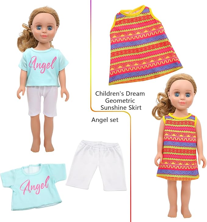 MSYO 10 Sets (16 Pcs) Doll Clothes for 17-18 Inch Dolls, Frog Print/Angel Tee/Floral Dress Variety, Cute Outfits for Play & Gifting
