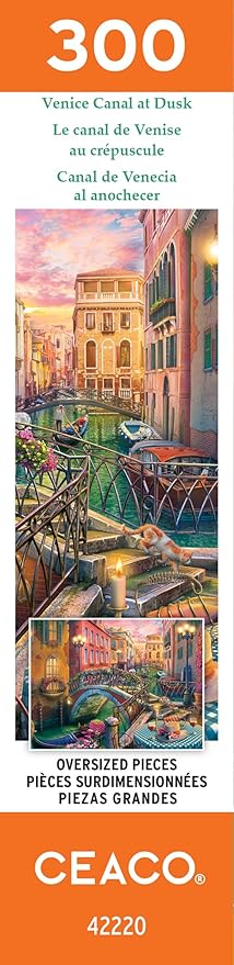 Ceaco - Large Piece Jigsaw Puzzle - Ann Jasperson - Venice Canal at Dusk - Relaxing and Fun Activity for Adults