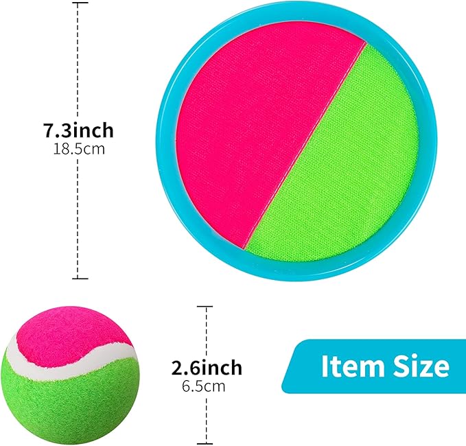 Beach Games, Outdoor Toys for Kids Ages 4-8, Toss and Catch Ball Set, with 4 Paddles 3 Balls, and 1 Storage Bag, Beach Toys Easter Gifts for Kids