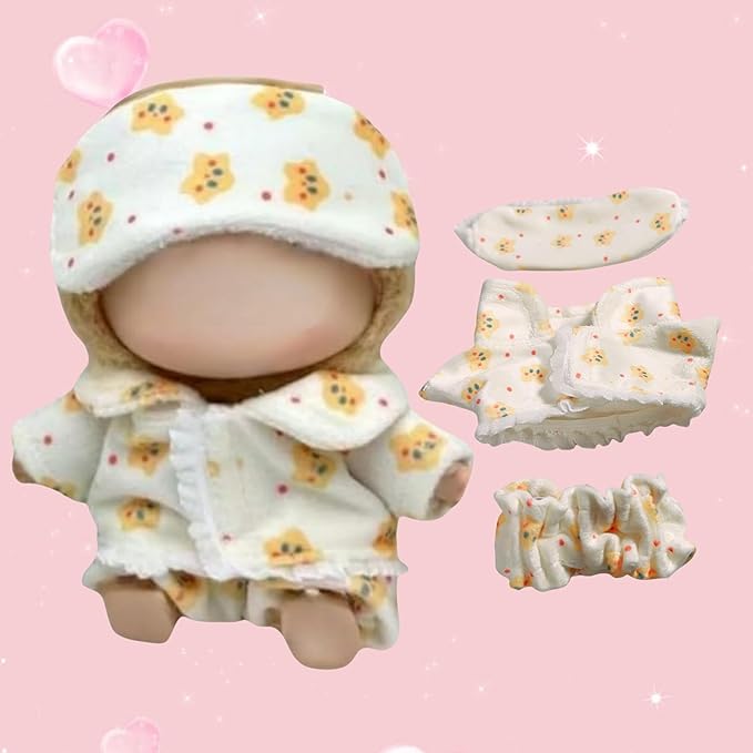 15cm/17cm Doll Outfit Suitable for Labubu Clothes –Stylish Adorable Dolls Accessories for Dressing Up (No Doll Included) (A-Yellow Star Pajamas 3-Set)