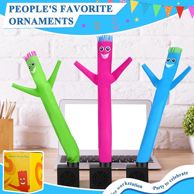 Poen 3 Pcs Mini Inflatable Tube Man White Elephant Gift Funny Gag Birthday Wacky Waving Inflatable Guy with Blower Desktop Mini Dancer Gift for Women Party Decoration(Cute)