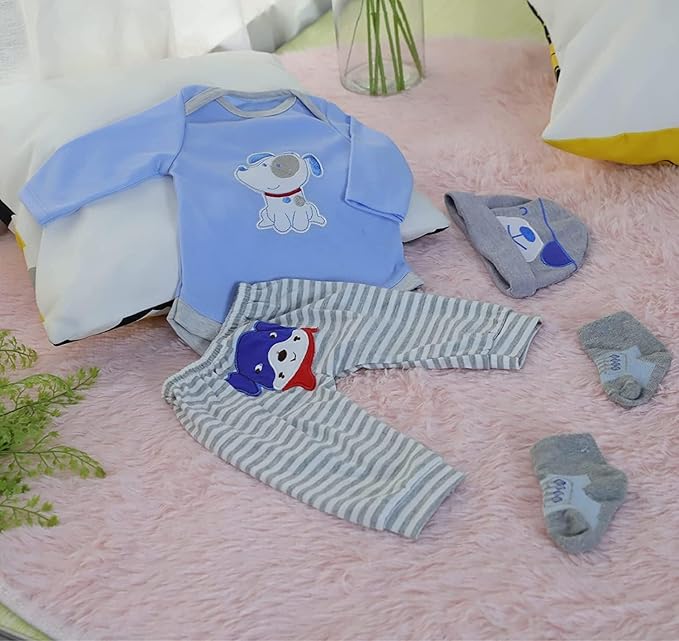 Reborn Baby Doll Clothes for 17-22 Inch Newborn Baby Dolls Clothing Boy Outfit Accessories Puppy Pattern 4pcs Set