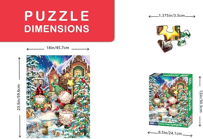Springbok Gnome Village 500 Piece Holiday Jigsaw Puzzle- Made in The USA with Unique Precision fit Pieces for a Great Puzzling Experience