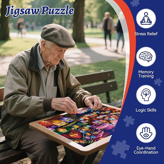 300 Piece Puzzles for Adults, 300 Piece Puzzles for Adults Large Piece, Moonlit Night Owl Village Jigsaw Puzzle, Funny Gift for Adult Kids Senior Challenging Family Games Toy, 20.5 X 15 in