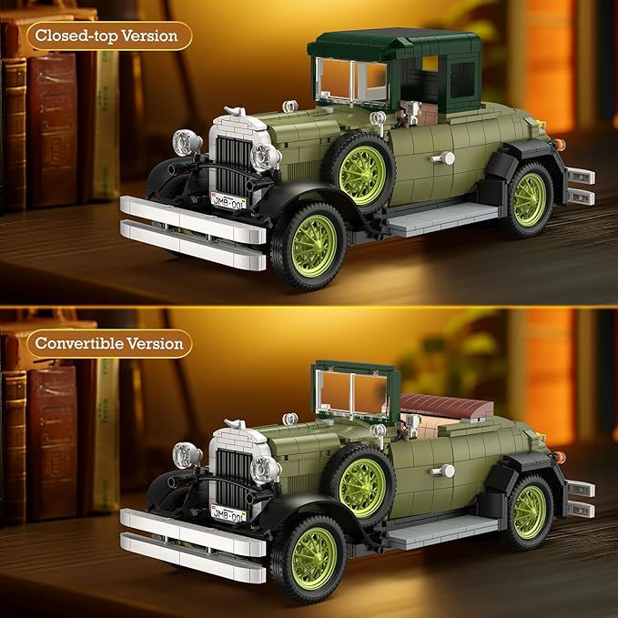 JMBricklayer Vintage Cars Building Sets for Adults with Lights 50001, Classic Retro Model Car Kits, Antique Cars Collectible Display Decorations, Building Toys Gifts for Men Women Boys Girls(1297 PCS)