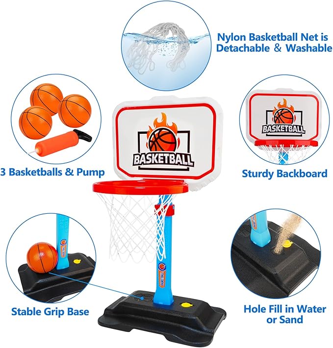 Toddler Basketball Hoop for Kids 1-3, Mini Adjustable Basketball Hoops Indoor with Balls Outdoor Pool Basketball Goal Sports Play Toys for 1 2 3 year old Baby Boys Girls First Birthday Gifts Age 1-2-3